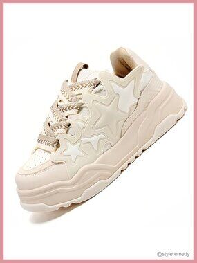 Unisex Stars Casual Walking Shoes Platform Chunky Sneakers Trendy Comfortable